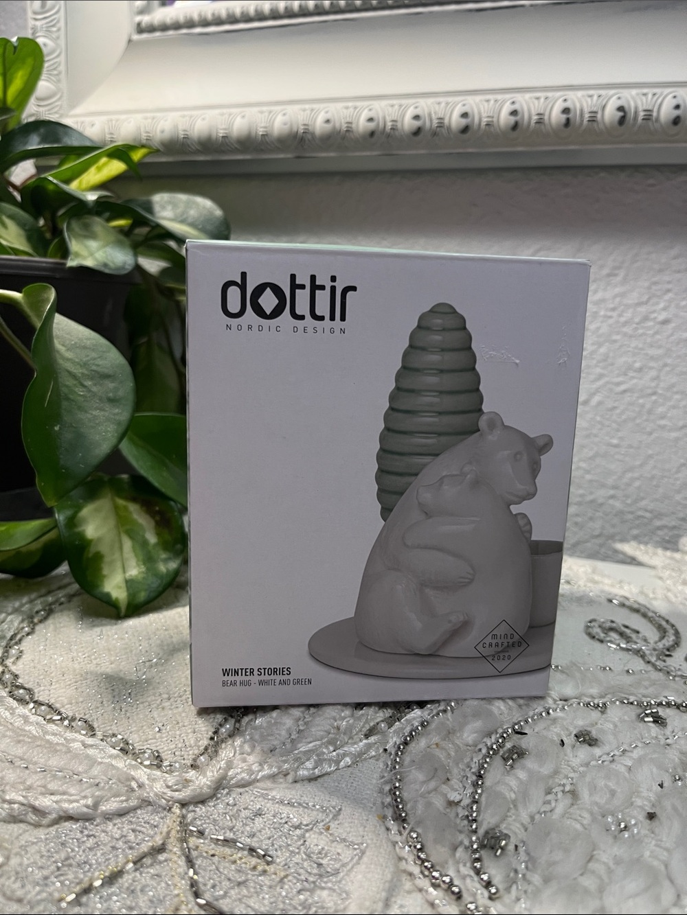 NIB Dottir Nordic Design Winter Stories Bear Hug Porcelain Candle Holder